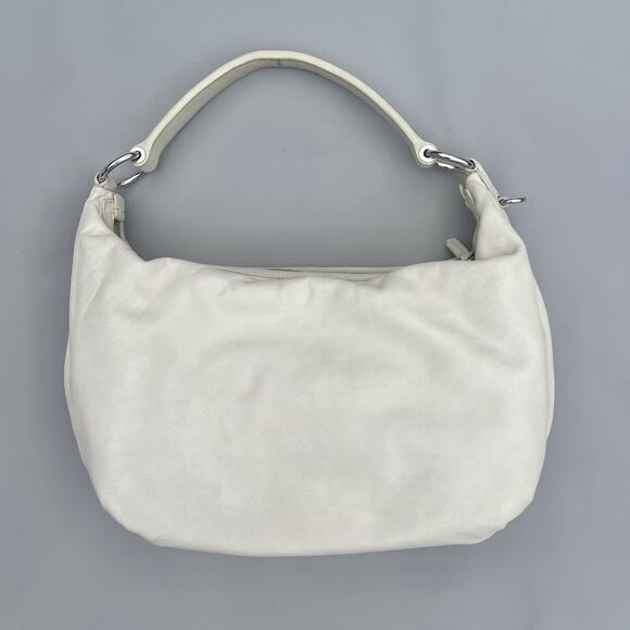Prada Tessuto Hobo Shoulder Bag Embossed Logo White Leather - Picture 2 of 16
